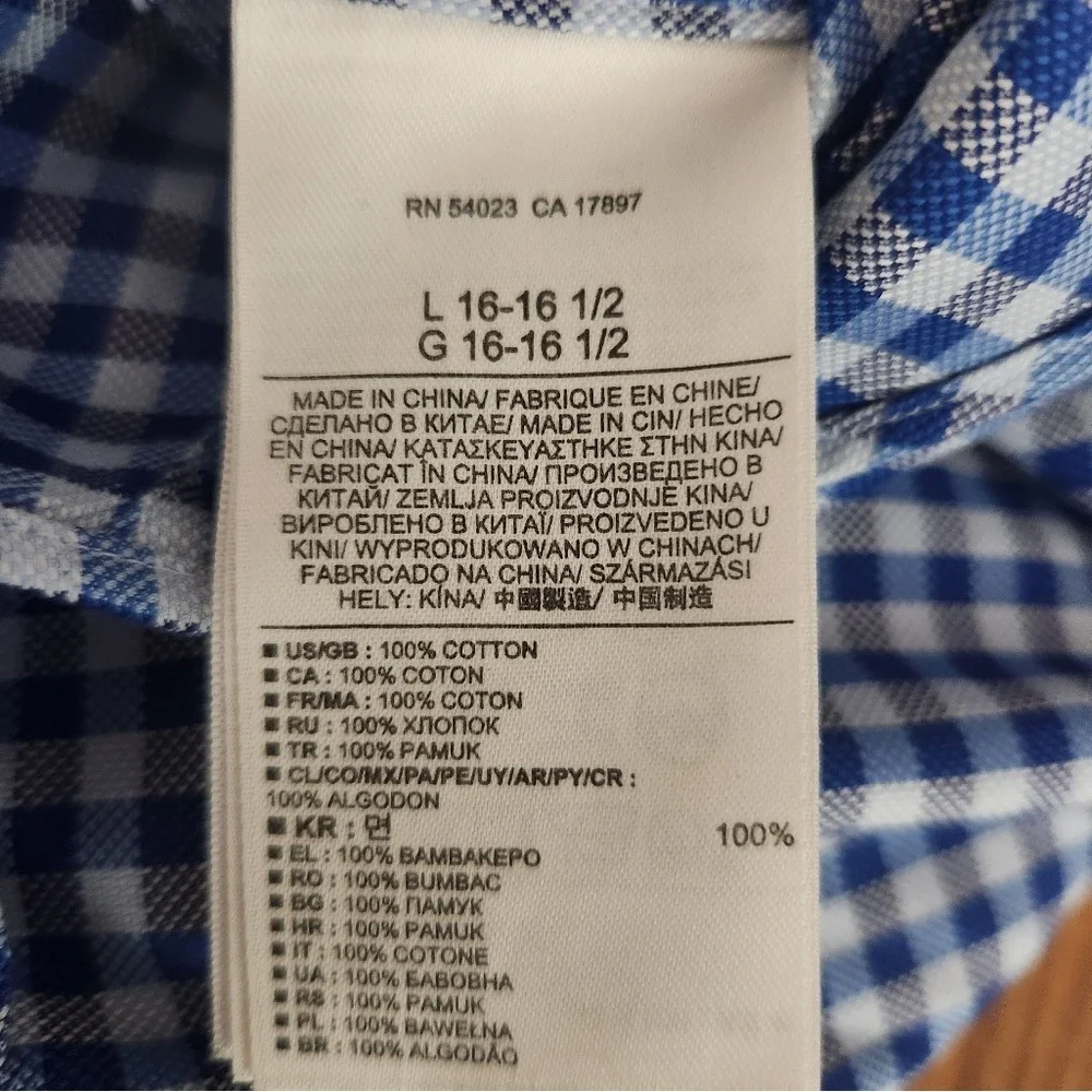 Banana Republic Mens Large Blue Check Button Down Non Iron Slim Fit Shirt Cotton